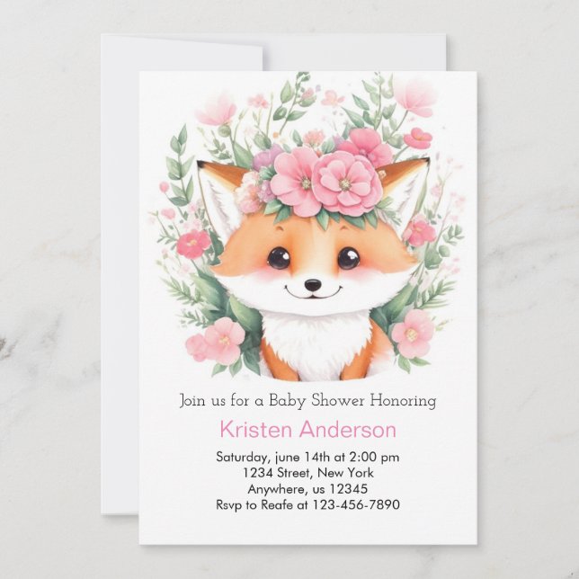 Invitation Boho Blissful Meadow Fox Baby shower fille (Devant)