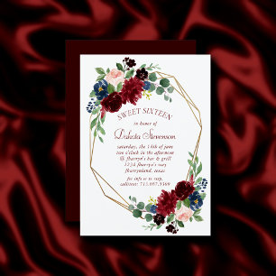 Invitation Boho Bloom   Élégant Sweet sixteen Floral Rose Rou