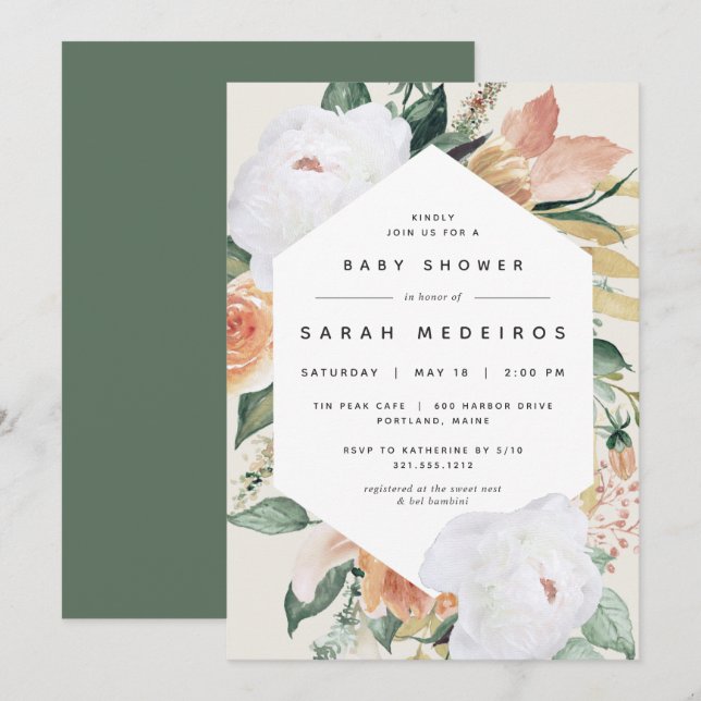 Invitation Boho Blooms | Baby shower Floral moderne (Devant / Derrière)