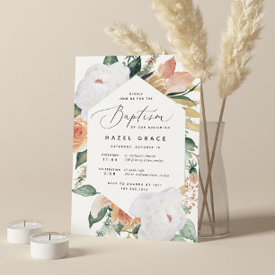 Invitation Boho Blooms Baptême floral moderne