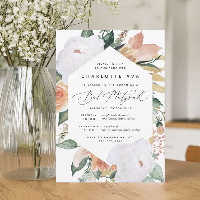 Invitation Boho Blooms | Bat mitzvah floral moderne (Créateur téléchargé)