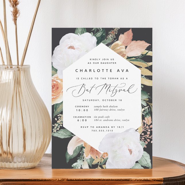 Invitation Boho Blooms | Bat mitzvah floral moderne (Créateur téléchargé)