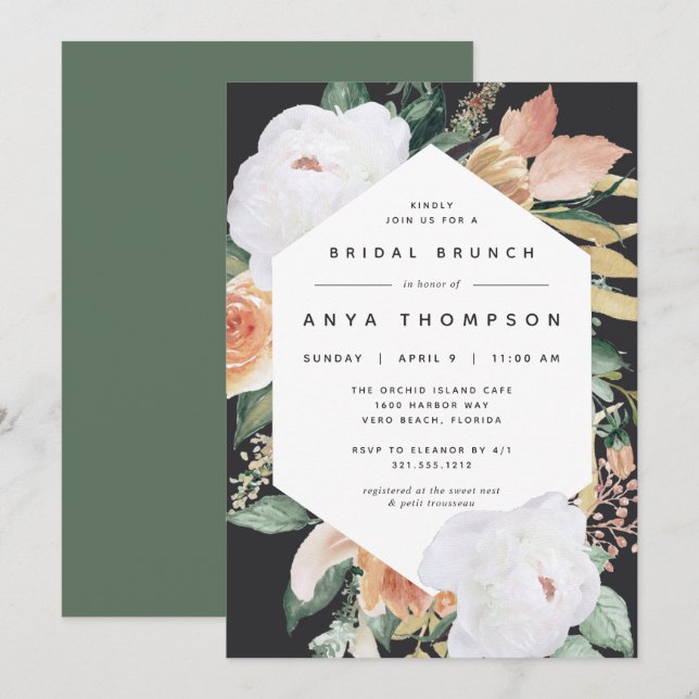 Invitation Boho Blooms | Brunch Fête des mariées florale mode (Devant / Derrière)