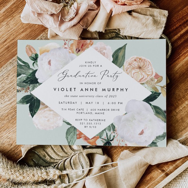 Invitation Boho Blooms | Élégante fête de graduation florale (Créateur téléchargé)