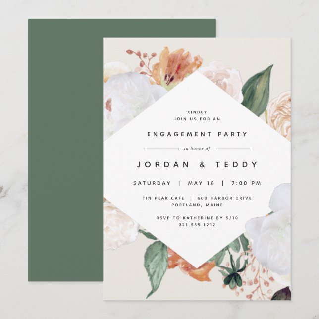 Invitation Boho Blooms | Parti d'engagement floral moderne (Devant / Derrière)