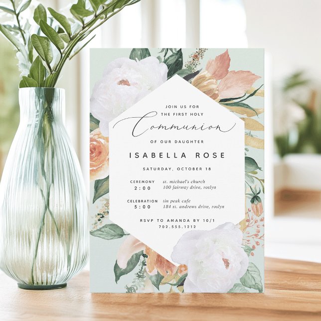 Invitation Boho Blooms | Première communion sainte florale mo (Créateur téléchargé)
