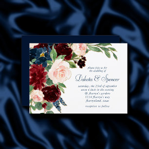 Invitation Boho Blooms   Russe Navy et Bourgogne Bouquet
