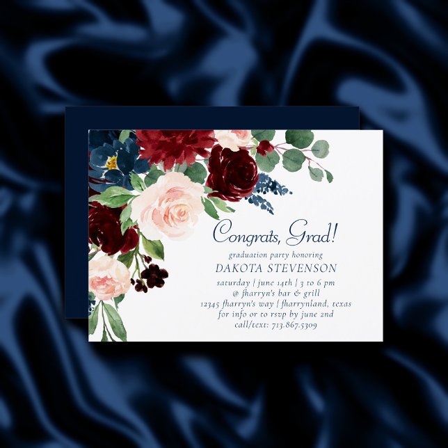 Invitation Boho Blooms | Rustic Navy et Bourgogne (Créateur téléchargé)