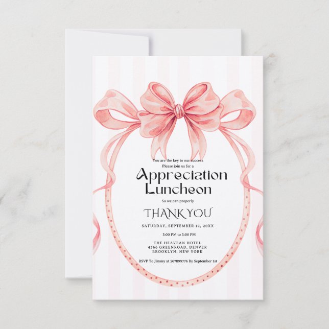 Invitation Boho blue  Bow appreciation party grateful party  (Devant)