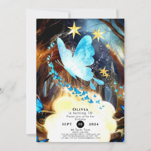 Invitation Boho Blue Butterfly Anniversaire