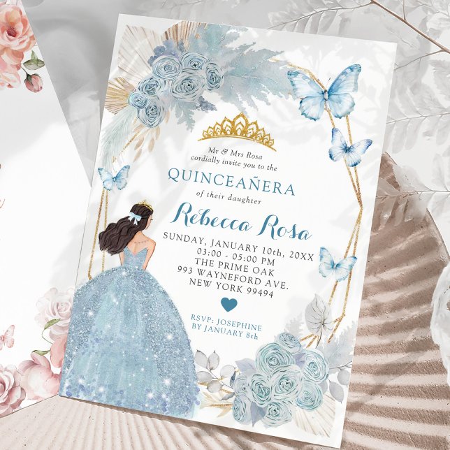 Invitation Boho Blue Butterfly Mexicaine Princesa Quinceañera (Créateur téléchargé)
