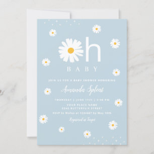 Invitation Boho Blue Daisy Floral Baby Girl Douche dans