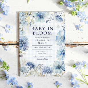 Invitation Boho Blue Fleur sauvage Baby in Bloom Boy Baby sho