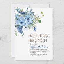 Boho Blue Flowers aquarelle brunch d'anniversaire