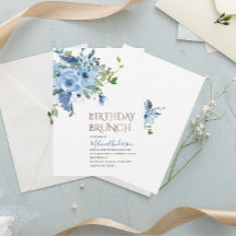 Boho Blue Flowers aquarelle brunch d'anniversaire