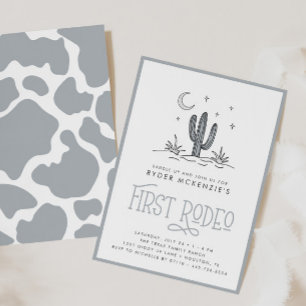 Invitation Boho Blue Modern Boys Premier Rodéo 1er Anniversai