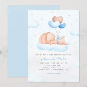 Invitation Boho Blue Watercolor mignonne Baby shower de ballo
