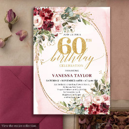 Invitation Boho Blush and Gold Burgundy 60th Birthday Card