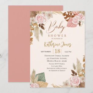 Invitation Boho Blush Baby shower à eucalyptus floral