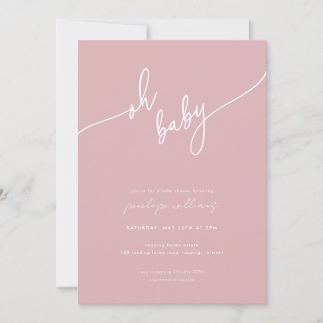 Invitation Boho Blush Baby shower rose (Devant)