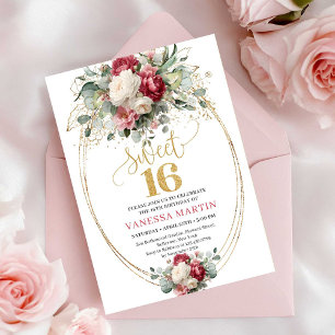 Invitation Boho Blush Bourgogne Roses Dorées pour