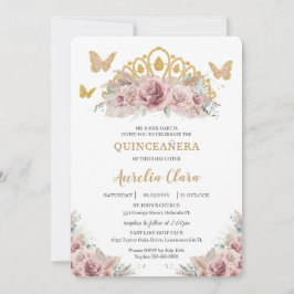 Invitation Boho Blush Dusty Rose Floral Pampas Quinceañera