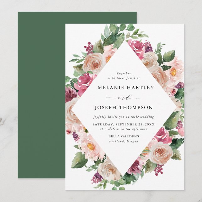 Invitation Boho Blush et rose Mariage floral de printemps (Devant / Derrière)