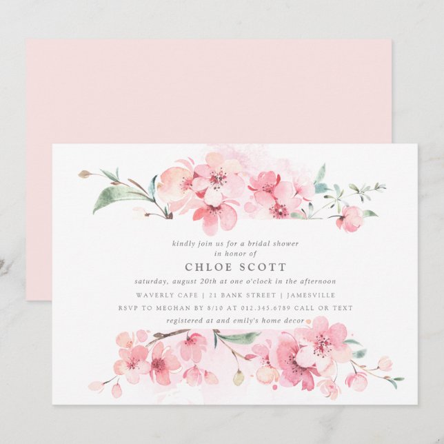 Invitation Boho Blush Fête des mariées florale rose (Devant / Derrière)