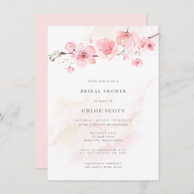 Invitation Boho Blush Fête des mariées florale rose (Devant / Derrière)