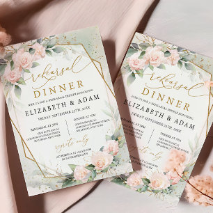 Invitation Boho blush floral et eucalyptus cadre or