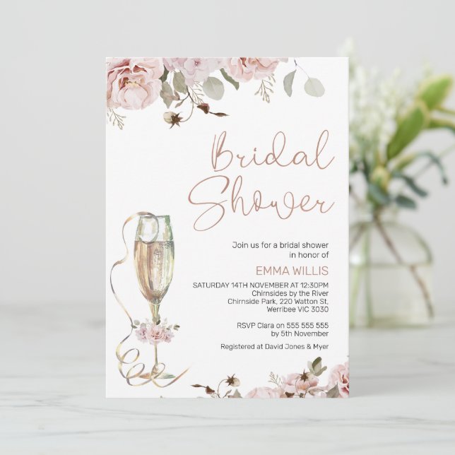 Invitation Boho Blush Floral Eucalyptus Fête des mariées (Debout devant)