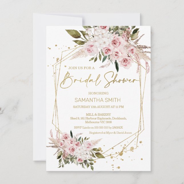 Invitation Boho Blush Floral Fête des mariées géométrique (Devant)