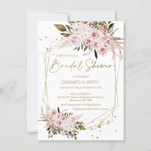 Invitation Boho Blush Floral Fête des mariées géométrique