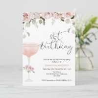 Boho Blush Floral Glass 21ème anniversaire Invitat