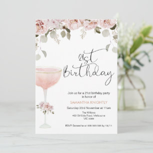 Invitation Boho Blush Floral Glass 21ème anniversaire Invitat