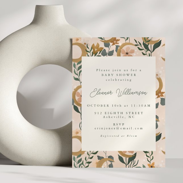Invitation Boho Blush Green Botanon Moon mignon Baby shower (Créateur téléchargé)