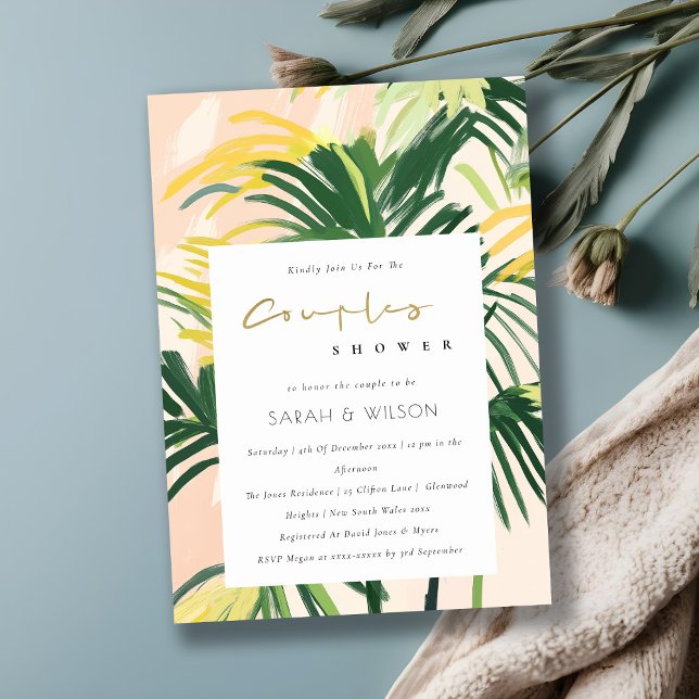 Invitation Boho Blush Green Palm Tropical Couples Douche (Créateur téléchargé)