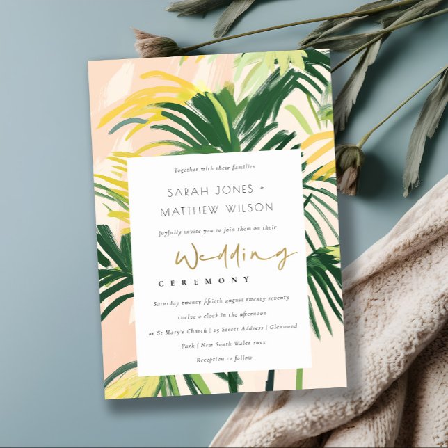 Invitation Boho Blush Green Tropical Palm Beach Mariage (Créateur téléchargé)