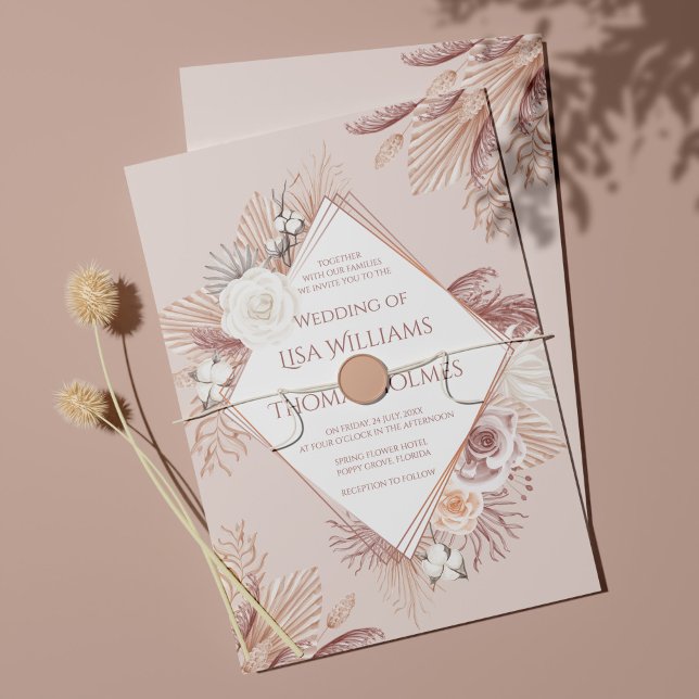 Invitation Boho Blush Pampas Grass et Fleurs séchées (Créateur téléchargé)