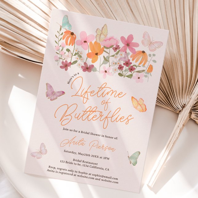 Invitation Boho blush papillons fleur sauvage nuptiale douche (Boho blush wildflowers butterflies bridal shower invitation)