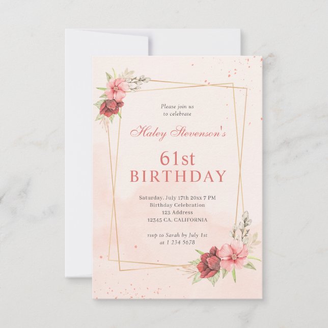 Invitation Boho Blush Pink Terracotta Floral 61e anniversaire (Devant)