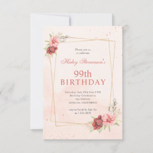 Invitation Boho Blush Pink Terracotta Floral 99e anniversaire