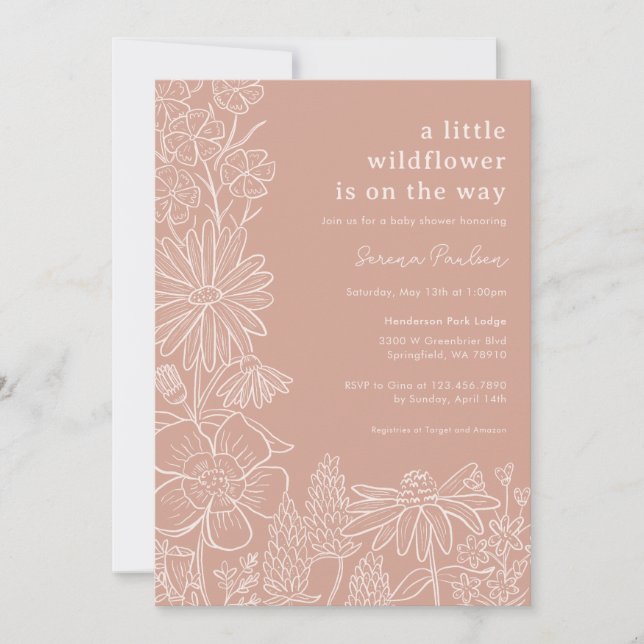 Invitation Boho Blush rose Fleur sauvage Baby shower Invitati (Devant)