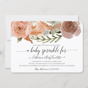 Invitation BOHO Blush Rose Floral Aquarelle Bébé Fille Douche