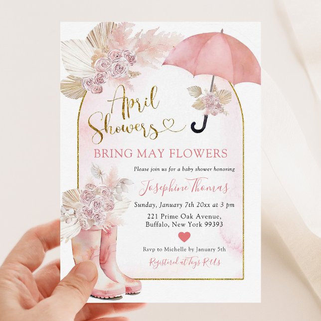 Invitation Boho Blush rose Floral Avril Baby shower de douche (Créateur téléchargé)