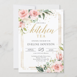 Invitation Boho Blush rose floral cadre or de cuisine thé