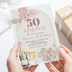 Invitation Boho Blush rose Vin Floral Adulte Anniversaire