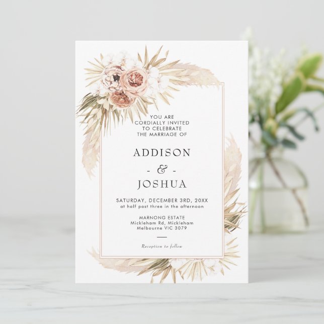 Invitation Boho Blush tons naturels Floral Mariage (Debout devant)