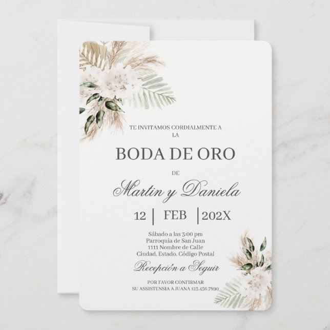 Invitation Boho boda de oro (Devant)