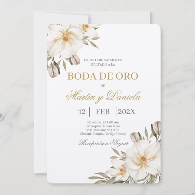Invitation Boho boda de oro con flanca (Devant)